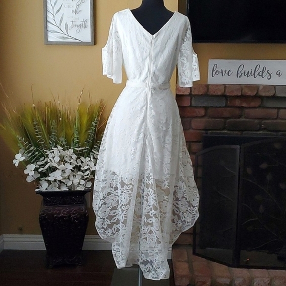 🆕️ SHEIN White Lace Cold Shoulder High Low Wedding Dress SIZE: XL - Picture 9 of 16